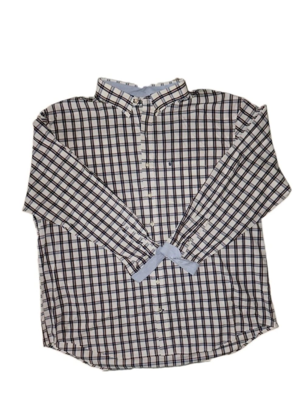 Izod Mens Shirt 3XLT Button-Down White Blue Plaid Long Sleeve Big And Tall